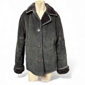 Brandon Thomas Black Shearling-Lined Leather Jacket‎ – Size M